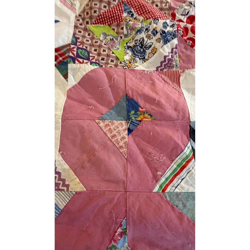 Vintage Hand Pieced Scrap Quilt Top Unfinished Varied  Cotton Colorful Patchwork